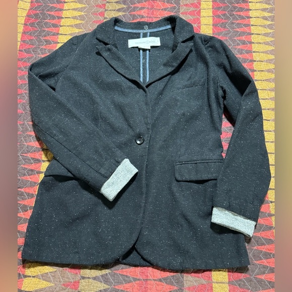 Treasure & Bond Wom M Charcoal Heathered Grey Textured Cotton Blazer Relaxed Fit - Picture 11 of 12